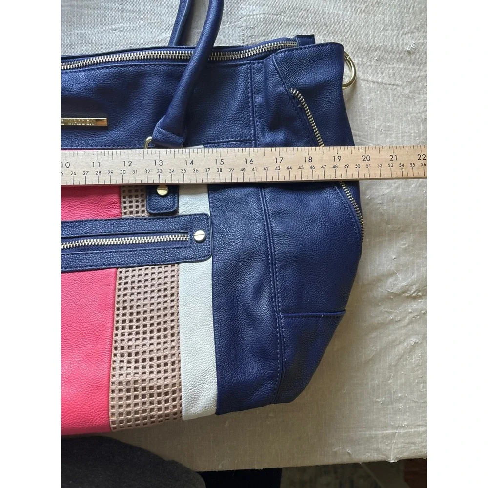 Steve Madden Satchel Bag Womens Large Navy‎ Blue Coral Colorblock Tassel
